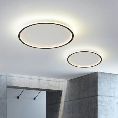 Contemporary Metal Flush Mount Light Round Shape Study LED Ceiling Lamp in White/Black