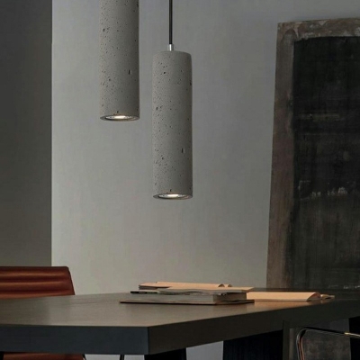 Contemporary Single Light Cylinder Pendant Lamp Cement Hanging Light for Dining Room