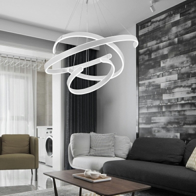 Contemporary White Finish LED Metal Suspension Pendant Light for Dining Room