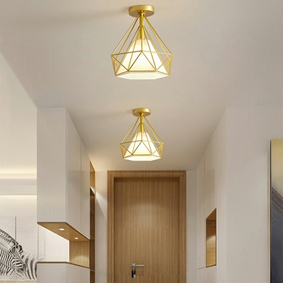 Diamond Corridor Flush Mount Ceiling Light Nordic Iron 1 Head Semi Flush Light with Fabric Shade Inside