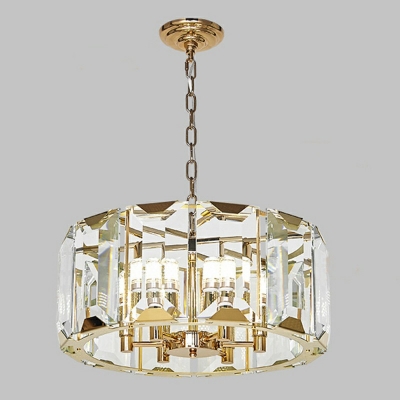 Drum Pendant Hanging Lamp with Crystal Shade Nordic Style Suspended Light in Gold
