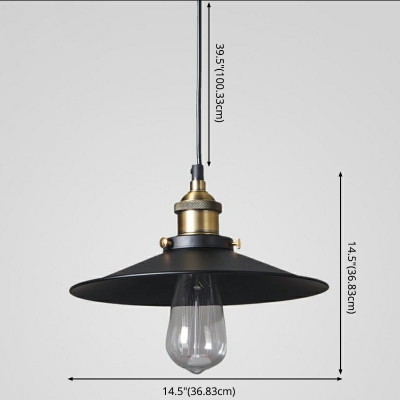 Iron Black Finish Hanging Lamp Wide Flared Loft Ceiling Pendant Light with 39.5