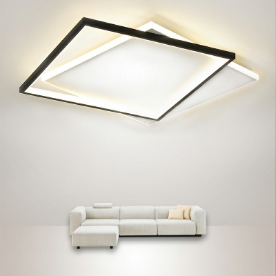 Metal Double Square Flushmount Light Modern LED Semi Mount Lighting in Black and White for Bedroom