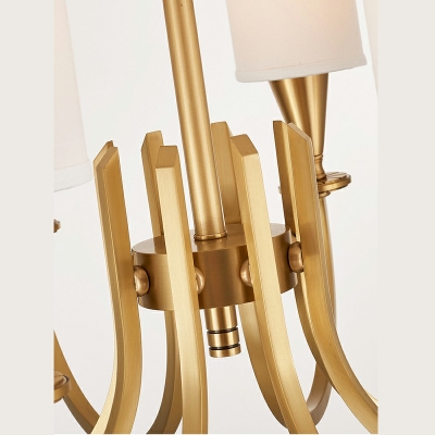 Metallic Gold Pendant Gooseneck Arm Vintage Chandelier Lighting with Barrel Fabric Shade