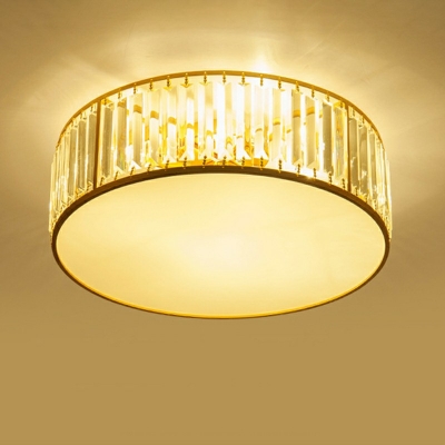 Minimalist Gold Round Flush Mount Lighting Crystal and White Arcylic Shade Flush Mount Ceiling Light