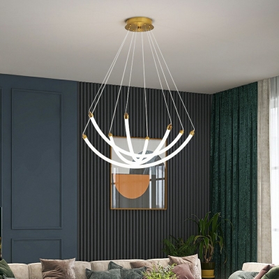 Minimalistic Acrylic LED Curved Chandelier in Brass Linear Pendant Lamp for Living Room