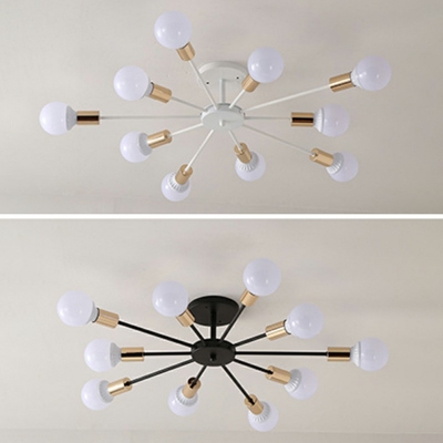 Modern Ceiling Fixture with Metal Ceiling Mount Bare Bulb Semi Flush Light for Living Room Study Room