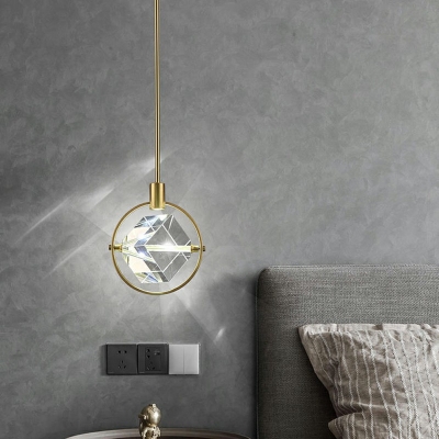Modern Crystal Pendant Light with Hanging Cord Hanging Light in Brass for Living Room