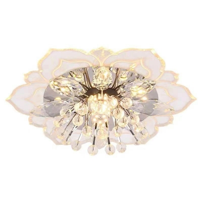 Modernism Lotus Flush Mount Hand-Cut Crystal 8 Inchs Wide LED Hallway Ceiling Lighting in Clear