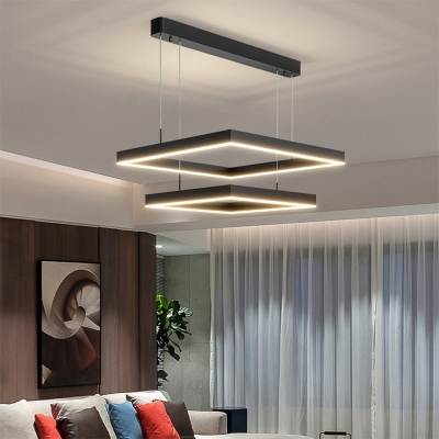 Modernism Metal Black Square Pendant Lighting LED Acrylic with Linear Canopy