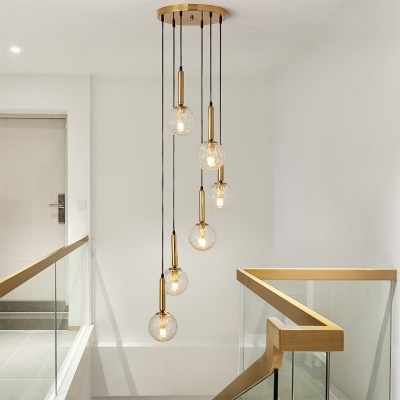 Modernist Multiple Hanging Light with Sphere White Glass Stairway Hanging Light