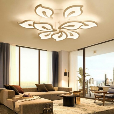 Multi-head Radial Semi Flush Mount Ceiling Fixture Modern White Acrylic Sleepping Room Ceiling Lamp