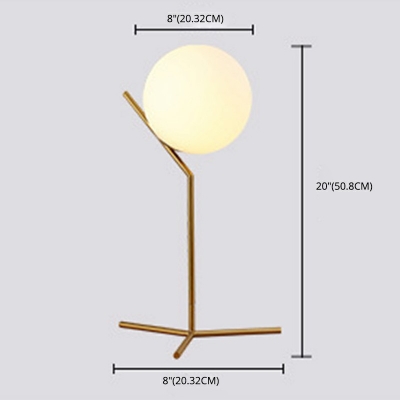Nordic Style Simplicity White Glass Globe Lighting Fixture Gold Bedroom Table Lamp