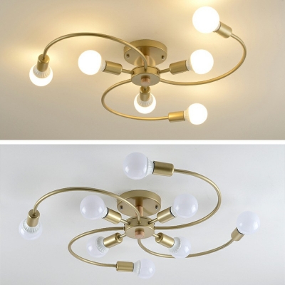 Open Bulb Ceiling Light Metal Modern Style Semi Flush Ceiling Light for Living Room Bedroom