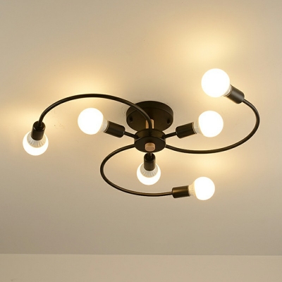 Open Bulb Ceiling Light Metal Modern Style Semi Flush Ceiling Light for Living Room Bedroom