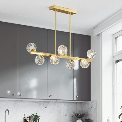 Postmodern Crystal Island Pendant Lights Ball Shape Dining Room Hanging Lamp Kit