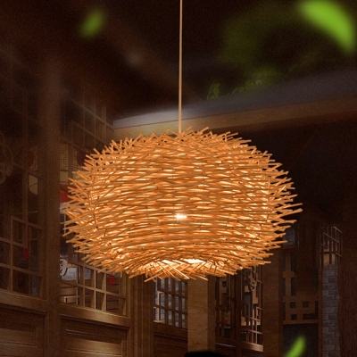 Saucer Hanging Lamp Asia Style Paper Single Head Suspension Light for Hotel Hall Corridor