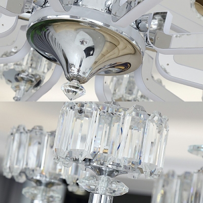 Silver Chandelier Vintage Crystal Cylindrical Pendant Ceiling Light for Living Room