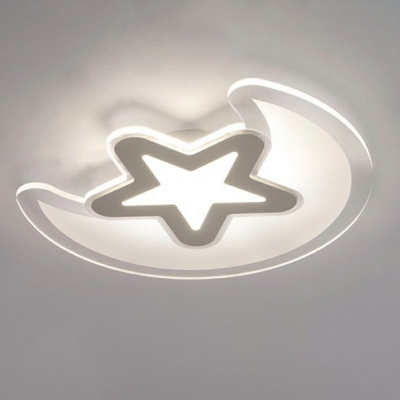 White Star and Moon Semi Flush Mount Light Metal Cartoon Lighting LED Ceiling Lamp for Kid's Bedroom