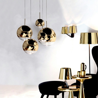 1-Light Hanging Lamp Contemporary Mirror Ball Suspension Lamp for Living Room