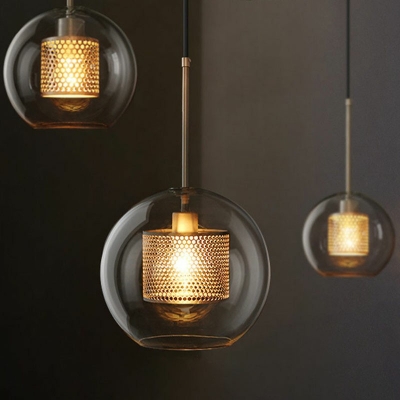 1-Light Hanging Pendant Lights Antique Style Clear Glass Metal Fishnet Shades Ceiling Light