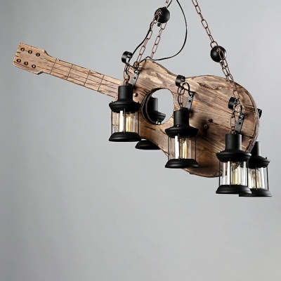 6-Light Bottle Pendant Lights Country Guitar Shape Hanging Light Fixtures for Dining Room