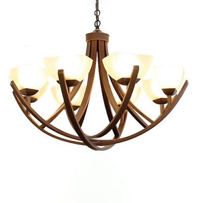 8 Lights Coastal Style Industrial Pendant Light Wooden Chandelier Light Fixtures in Brown