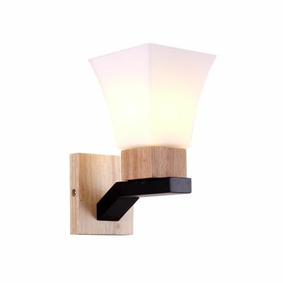 Armed Wall Light Contracted Modern Wood and Glass Shade Wall Mount Light for Courtyard