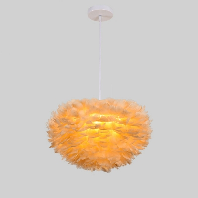 Ball Shape Pendant Light Contemporary Feather 4-Bulb Decorative Hanging Light for Children Room