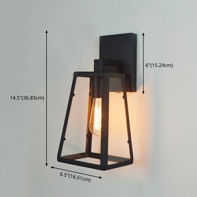 Black 1 Head Wall Mounted Light Fixture Industrial Trapezoidal Glass Shade Wall Light Sconce for Balcony