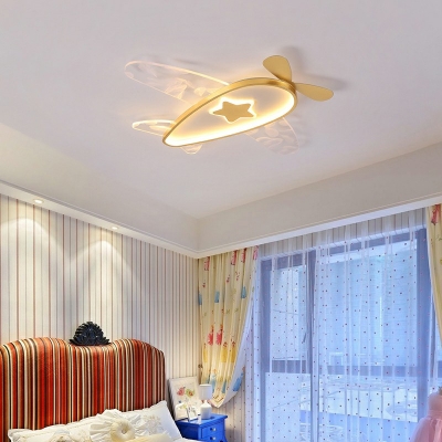 Boy Bedroom Creative LED Flush Ceiling Light Acrylic Cartoon Airplane Ceiling Lamp in White Light