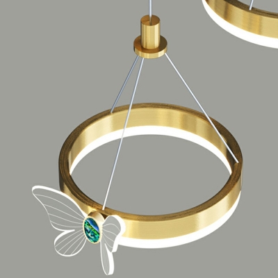 Brass Ring Pendant Lighting Postmodern Ceiling Light with Butterfly for Dining Room