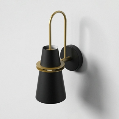 Children Bedroom Iron Shade Wall Sconce Cone Shaped Macaron Colour 1-Head Wall Lantern with Arc Arm