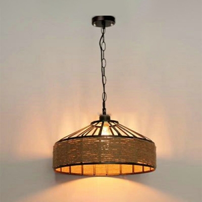 Conical Rope Pendant Light Kit Farmhouse 1-Bulb Restaurant Ceiling Hang Light in Black