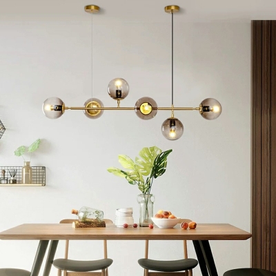 Contemporary Style Glass Globe Island Light 6 Heads Hanging Ceiling Light for Dining Room