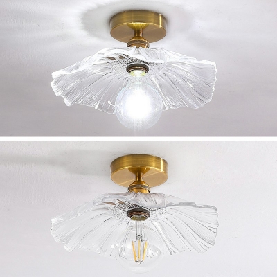 Flower Shape Flushmount Ceiling Lamp Modern 1 Light Clear Glass Ceiling Mounted Fixture with Round Canopy