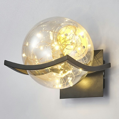 Glass Spherical Sconce Light Contemporary Warm Light Wall Mount Lighting with Bracket