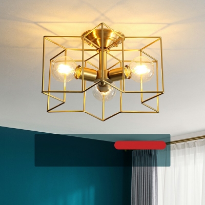Gold Modern Ceiling Light Star Metal Ceiling Mount Brass Shade Semi Flush For Hallway