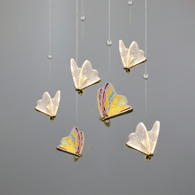 Golden Butterfly Pendant Lighting Postmodern in Warm Light Ceiling Light for Bedroom