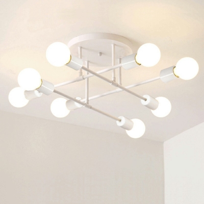 Industrial Style Linear Shaped Semi Flush Mount Light Metal 8 Light Ceiling Light