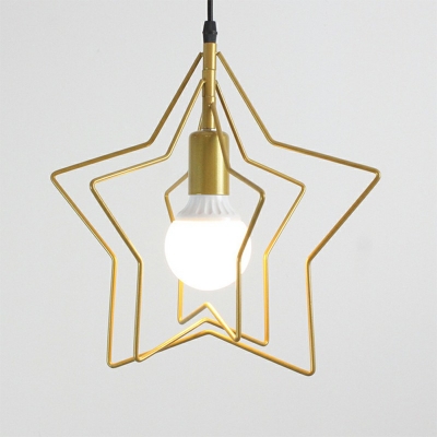 Industrial Style Star Shaped Pendant Light Metal 1 Light Hanging Lamp in Gold