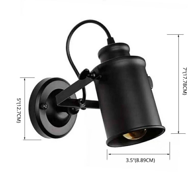 Industrial Wrought Iron 1 Light Cylinder Shade Wall Sconce in Black for Barn Farmhouse Porch