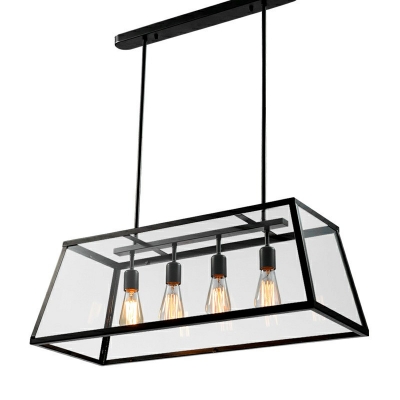 Large Lantern Industrial LED Pendant with Trapezoid Iron Outshape 4 Lights for Dining Room in Black