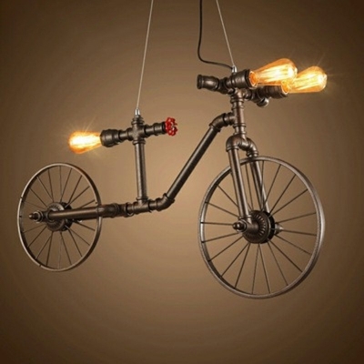 Metal Frame Chandelier Lights Industrial Bicycle Chandelier Light 3 Bulbs in Black