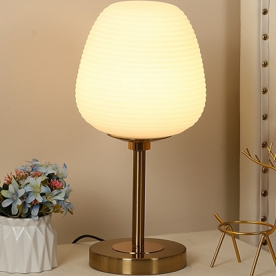 Mid Century Bell Table Lamp Hand Blown Matte Glass 1-Light Bedroom Night Stand Light with Circle Base