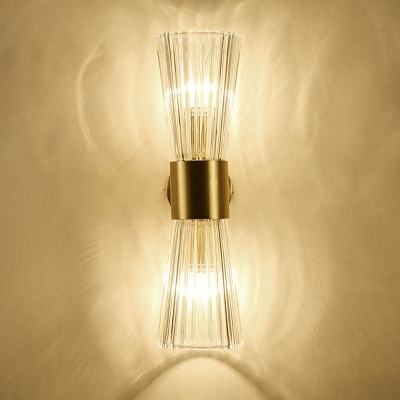 Modern Style 2-Head Wall Mount Light Gold Finish Living Room Wall Sconce Light with Crystal Shade