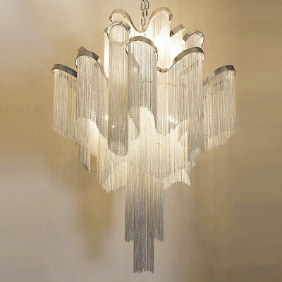 Modern Style Hanging Light Kit Tassel Shape Chandelier for Living Room Hotel Lobby