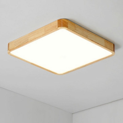 Modern Style Square Shaped Flush Mount Light Wood 1 Light Ceiling Light