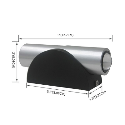 Modern Waterproof Outdoor Wall Lighting Cylinder in Black-Silver Metal Sconces