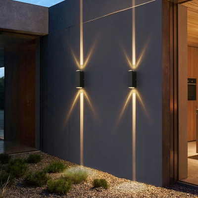 Modern Waterproof Outdoor Wall Lighting Rectangle Warm Light Metal Sconces in Black